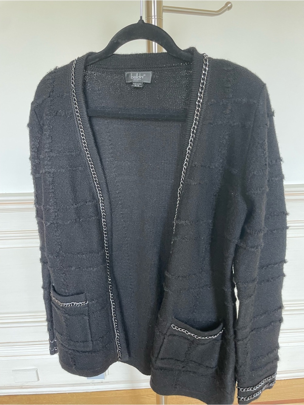 Belldini Black Knit Cardigan with Light Black Chain Design